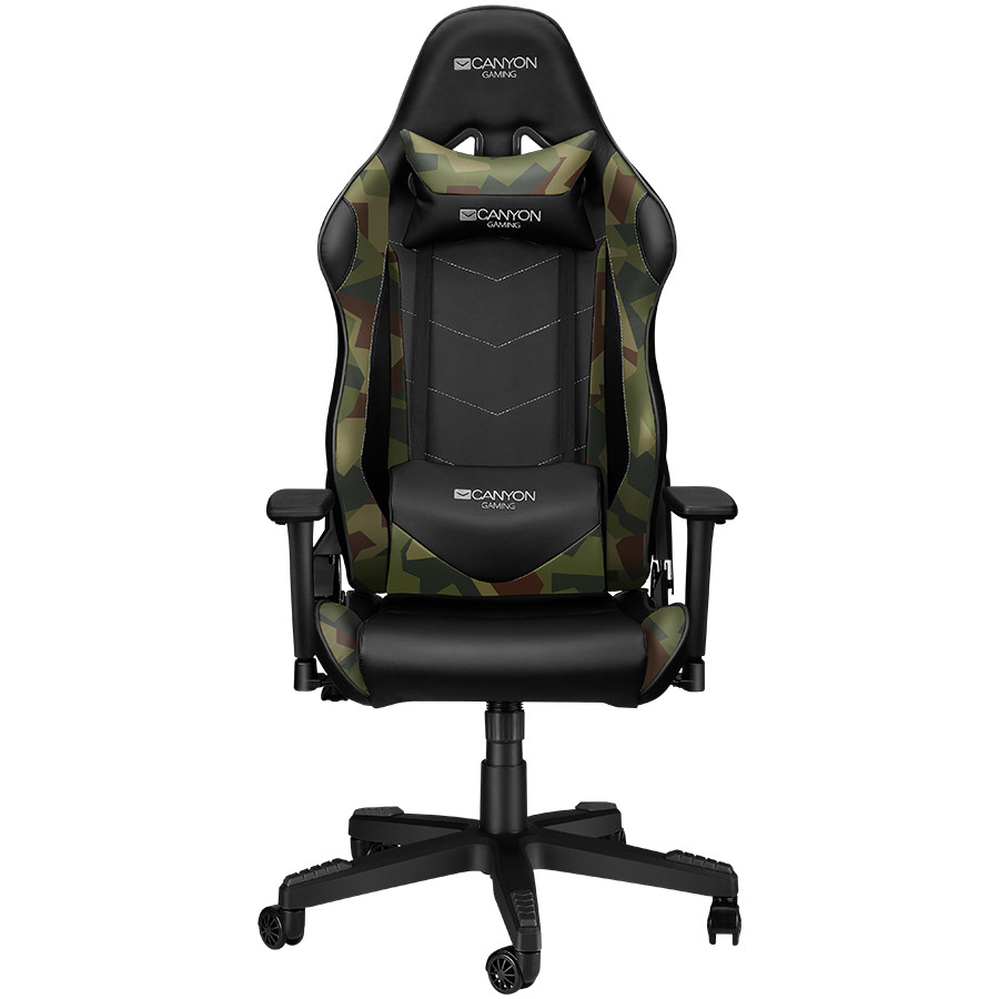 CANYON Argama GС-4AO, Gaming chair, PU leather, Original foam and Cold molded foam, Metal Frame, Top gun mechanism, 90-165 dgree, 3D armrest, Class 4 gas lift, Nylon 5 Stars Base, 60mm PU caster, Black+camouflage pattern