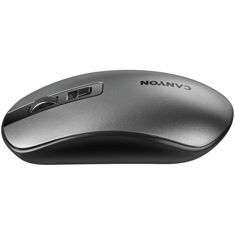 CANYON MW-18, 2.4GHz Wireless Rechargeable Mouse with Pixart sensor, 4keys, Silent switch for right/left keys,DPI: 800/1200/1600, Max. usage 50 hours for one time full charged, 300mAh Li-poly battery, Dark grey, cable length 0.6m, 116.4*63.3*32.3mm,
