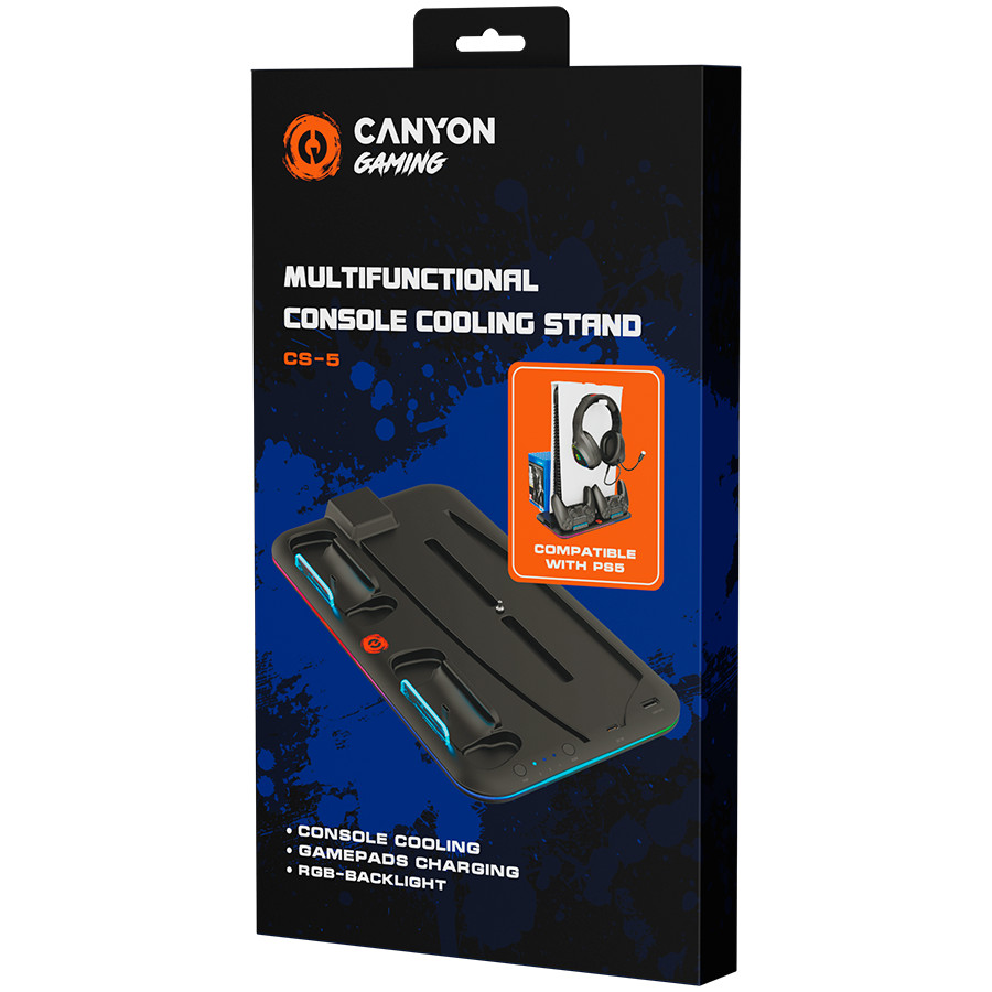 CANYON CS-5, PS5 Charger stand, with RGB light, 315*185*28mm, with 23CM+0.5cm cable, 475±10g, Black