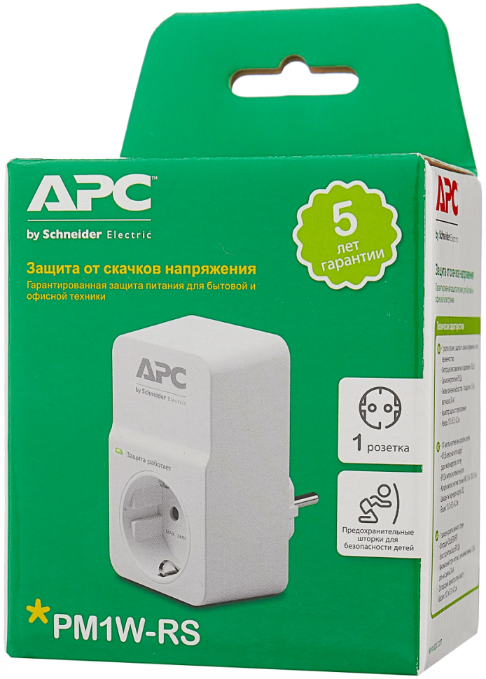 Сетевой фильтр APC PM1W-RS Essential SurgeArrest, 1 розетка, 230 В, CEE7 Schuko, белый