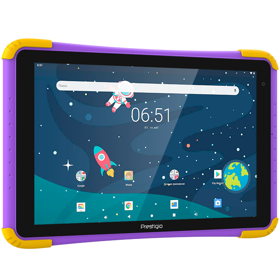 Prestigio SmartKids Max, 10.1"(1280*800) IPS display, Android 9.0 Pie (Go edition), up to 1.5GHz Quad Core RK3326 CPU, 1GB + 16GB, BT 4.0, WiFi 802.11 b/g/n, 0.3MP front cam + 2.0MP rear cam, Micro USB, microSD card slot, 6000mAh battery
