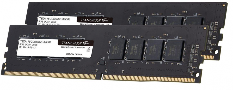 Оперативная память 16Gb Kit (2x8Gb) 2666MHz DDR4 Team Group ELITE CL19 TED416G2666C19DC01