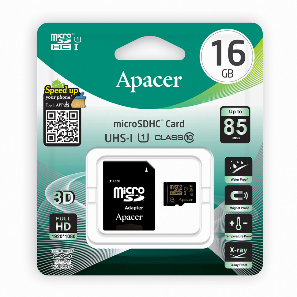 Карта памяти Apacer AP16GMCSH10U1-R 16GB + адаптер