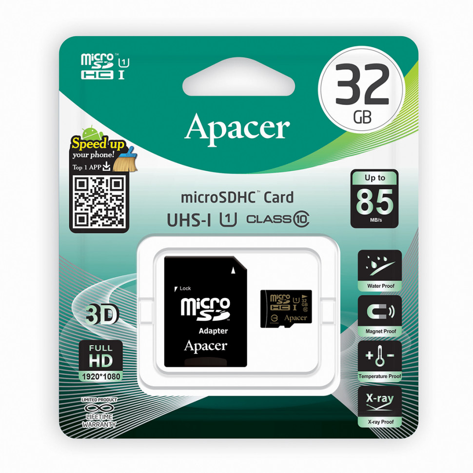 Карта памяти Apacer AP32GMCSH10U1-R 32GB + адаптер