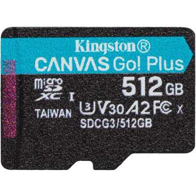 Карта памяти Kingston 512GB microSDXC Canvas Go Plus 170R A2 U3 V30 Card, с адаптером, SDCG3/512GB