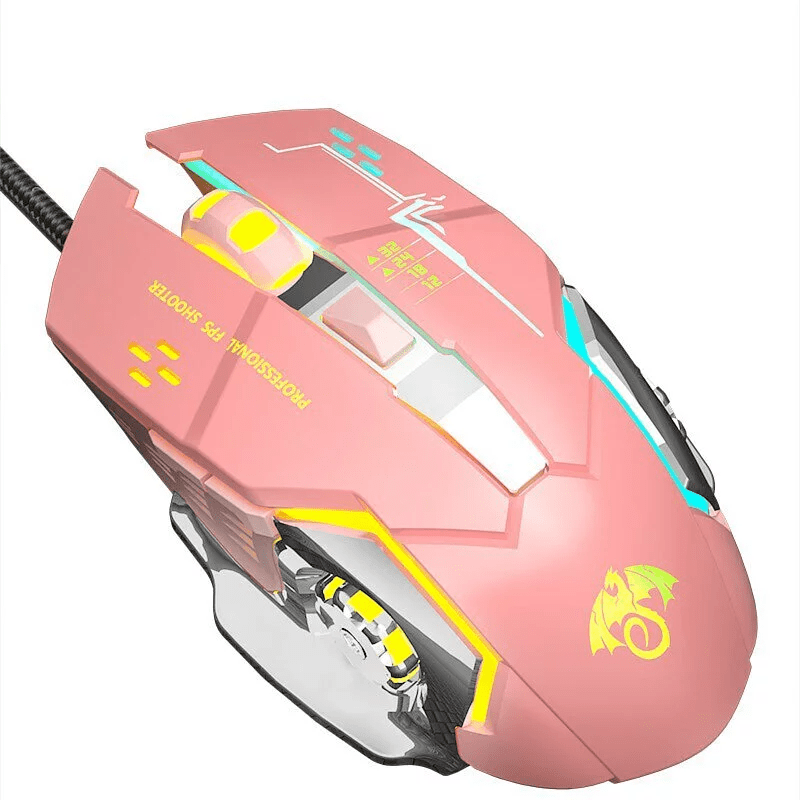 Игровая проводная мышь LEAVEN X6 Macro definition gaming, розовый