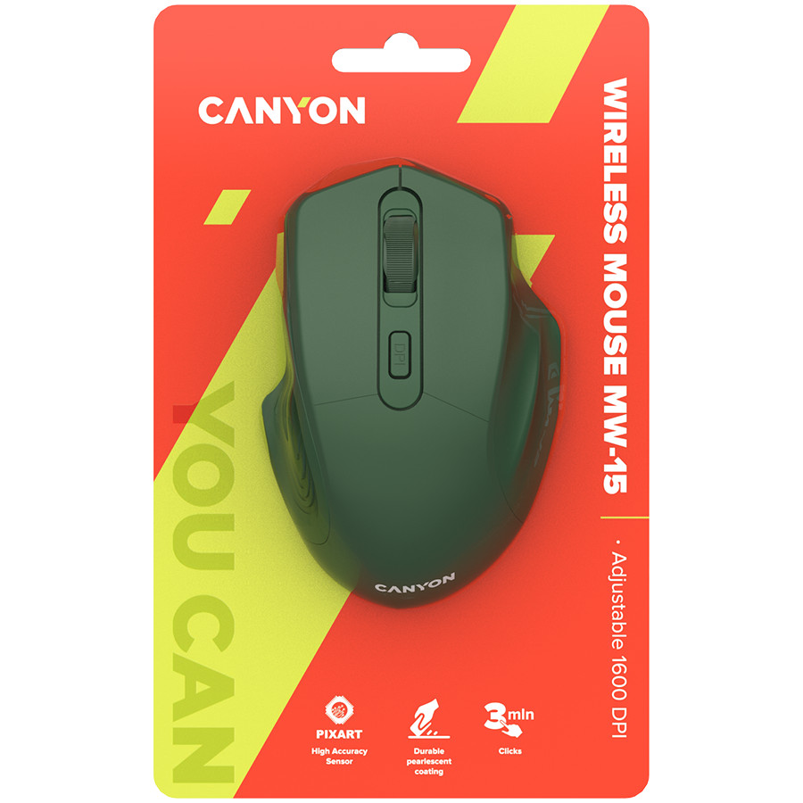 CANYON 2.4GHz Wireless Optical Mouse with 4 buttons, DPI 800/1200/1600, Special military, 115*77*38mm, 0.064kg