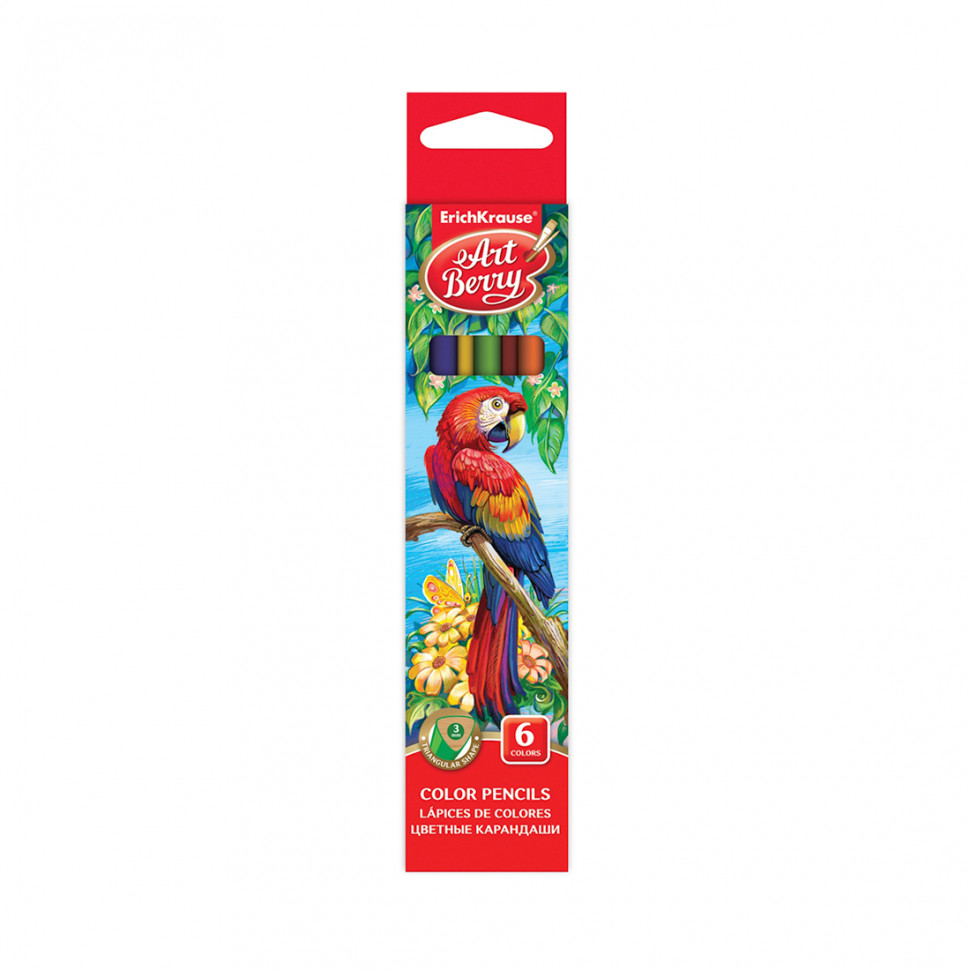 Коробка цветных карандашей трехгранных ArtBerry®, 6 цветов, ассорти