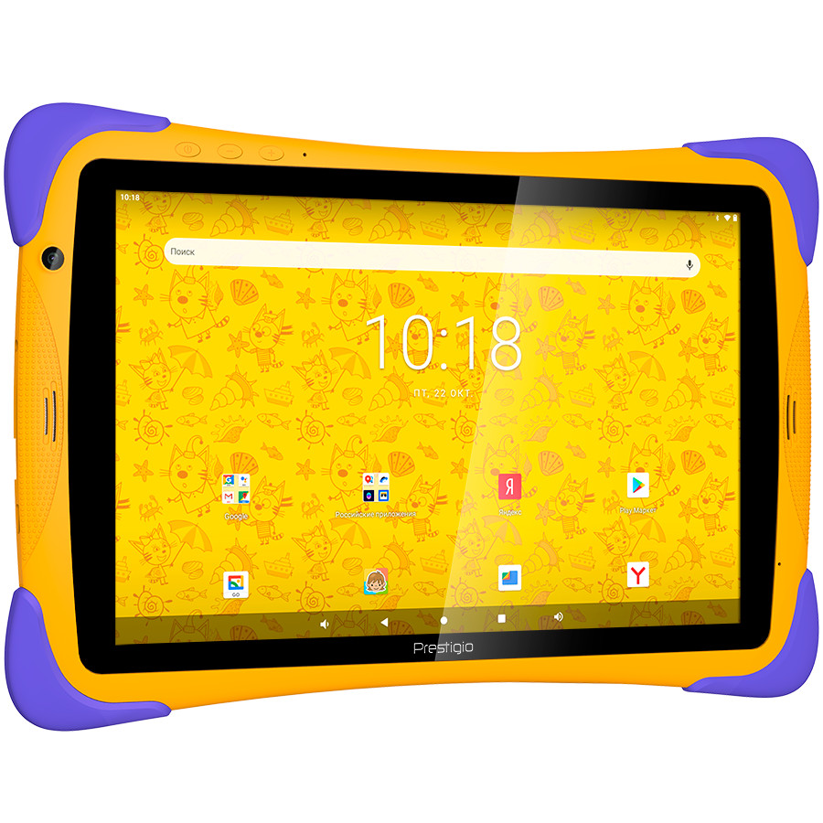 Prestigio SmartKids UP, 10.1" (1280*800) IPS display, Android 10 (Go edition), up to 1.5GHz Quad Core RK3326 CPU, 1GB + 16GB, BT 4.0, WiFi, 0.3MP front cam + 2.0MP rear cam, USB ype-C, microSD card slot, 6000mAh battery. Color: yellow-violet