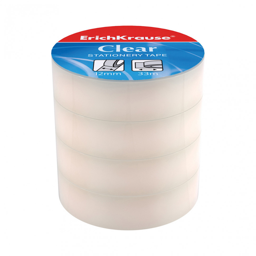 Пакет клейких лент ErichKrause® Clear, 12ммх33м (4 ленты)