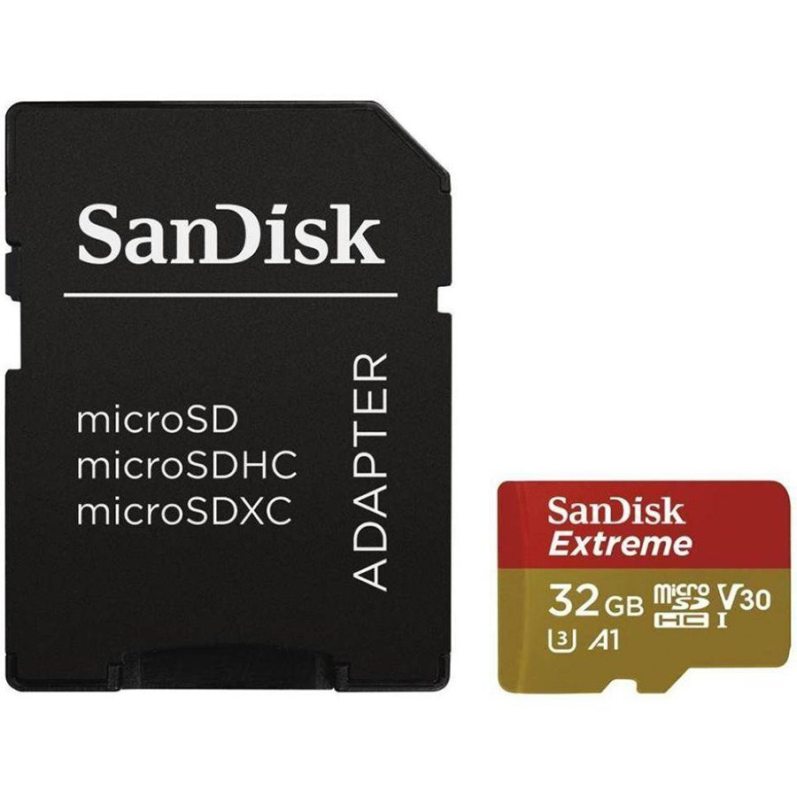 SanDisk Extreme microSDHC 32GB for Action Cams and Drones + SD Adapter - 100MB/s A1 C10 V30 UHS-I U3