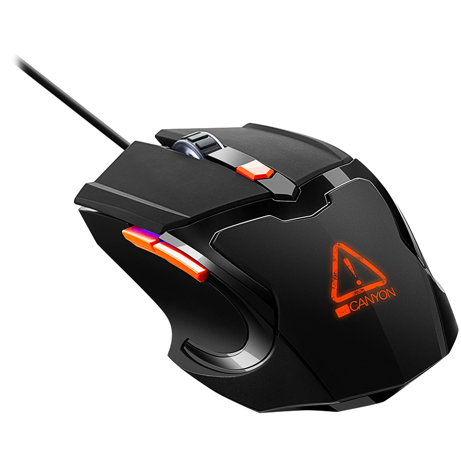 CANYON Vigil GM-2, Optical Gaming Mouse with 6 programmable buttons, Pixart optical sensor, 4 levels of DPI and up to 3200, 3 million times key life, 1.65m PVC USB cable,rubber coating surface and colorful RGB lights, size:125*75*38mm, 140g