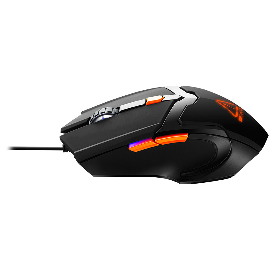 CANYON Vigil GM-2, Optical Gaming Mouse with 6 programmable buttons, Pixart optical sensor, 4 levels of DPI and up to 3200, 3 million times key life, 1.65m PVC USB cable,rubber coating surface and colorful RGB lights, size:125*75*38mm, 140g