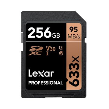 LEXAR 256GB Professional 633x SDXC UHS-I cards, up to 95MB/s read 45MB/s write C10 V30 U3, Global EAN: 843367119646