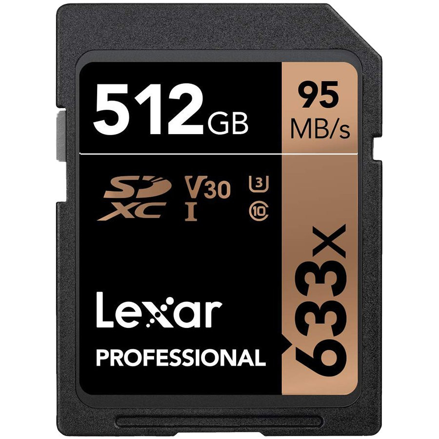 LEXAR 512GB Professional 633x SDXC UHS-I cards, up to 95MB/s read 45MB/s write C10 V30 U3 EAN: ‭843367110469‬