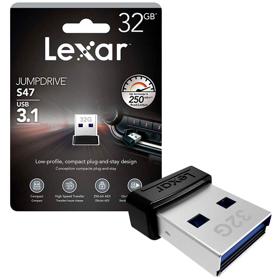 LEXAR JumpDrive USB 3.1 S47 32GB Black Plastic Housing, up to 250MB/s EAN: 843367116362