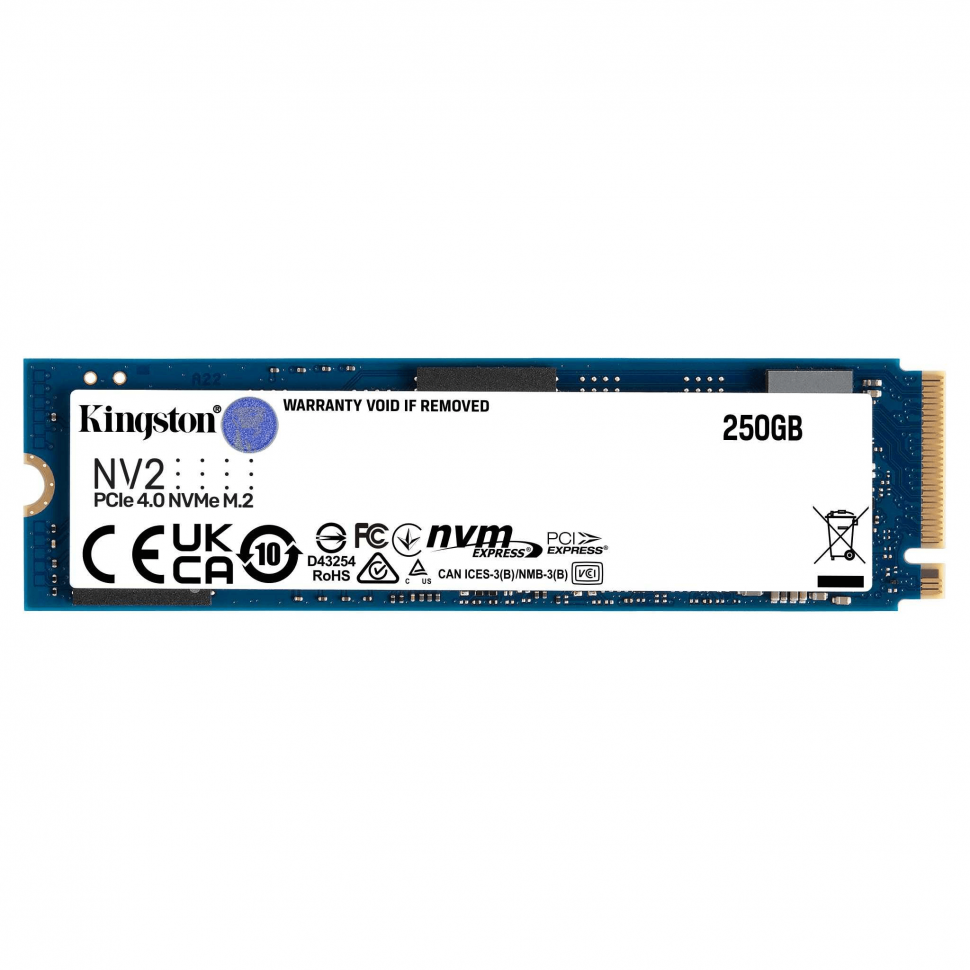 Твердотельный накопитель SSD Kingston NV2 250G M.2 2280 NVMe PCIe 4.0, Read Up to 3000, write Up to 1300, SNV2S/250G