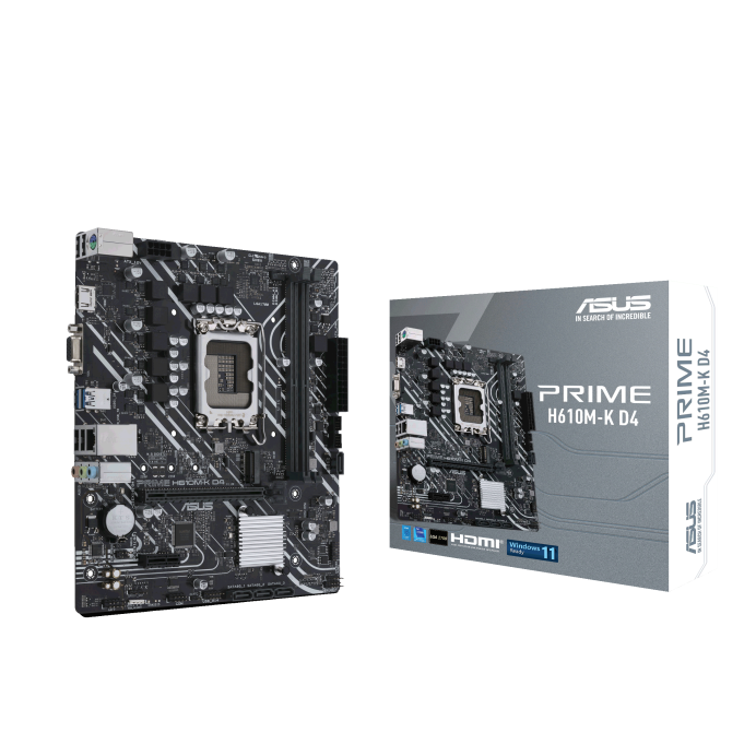 Сист. плата ASUS PRIME H610M-K D4, H610, 1700, 2xDIMM DDR4, PCI-E x16, PCI-E x1, M.2, 4xSATA, HDMI, DP, BOX