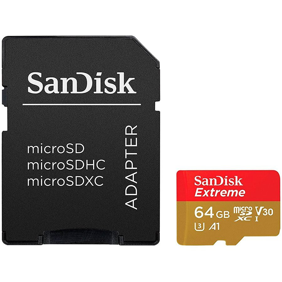 SanDisk Extreme microSDXC 64GB for Action Cams and Drones + SD Adapter 160MB/s A2 C10 V30 UHS-I U3;