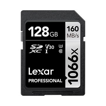 128GB Lexar Professional 1066x SDXC UHS-II cards, up to 160MB/s read 120MB/s write C10 V30 U3