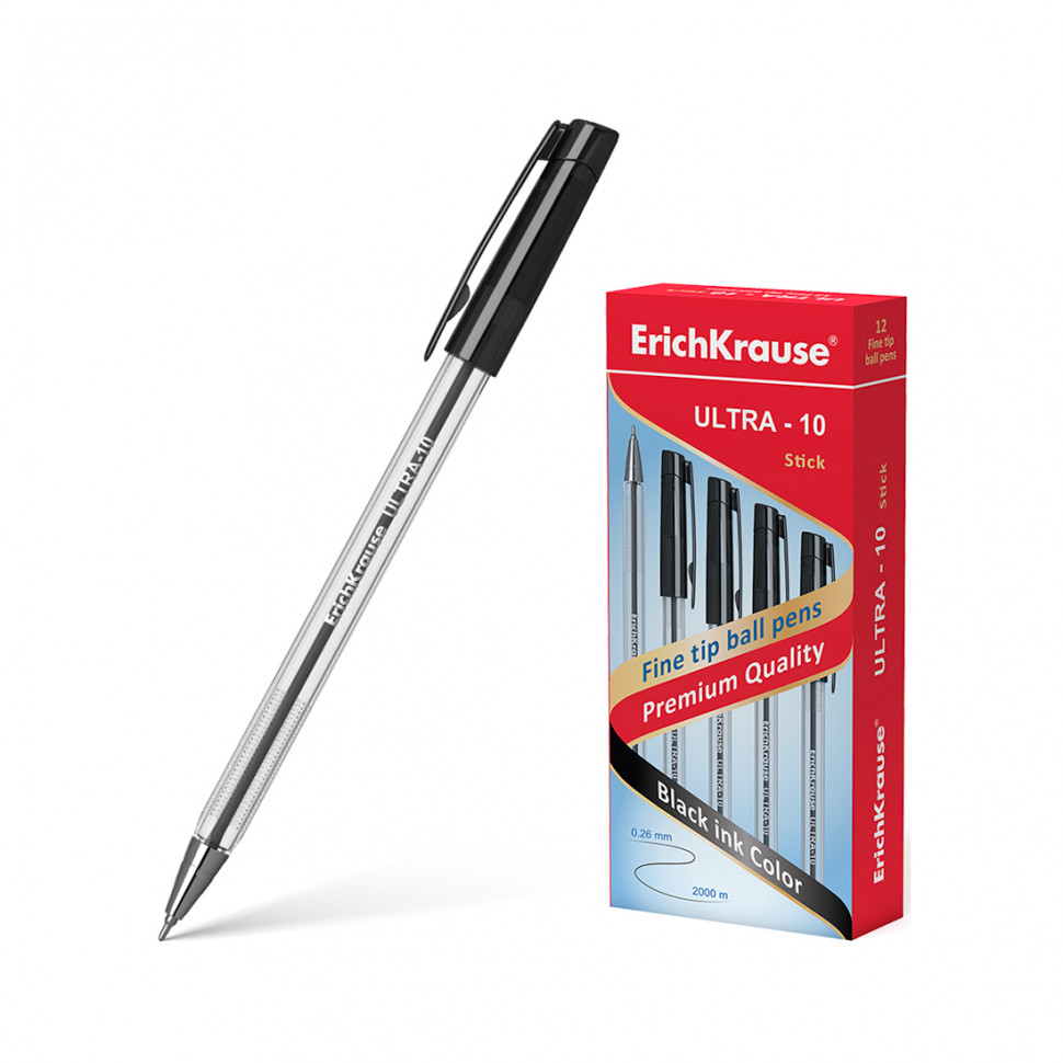 Ручка шариковая ErichKrause® ULTRA-10, цвет чернил черный (в коробке по 12 шт.)