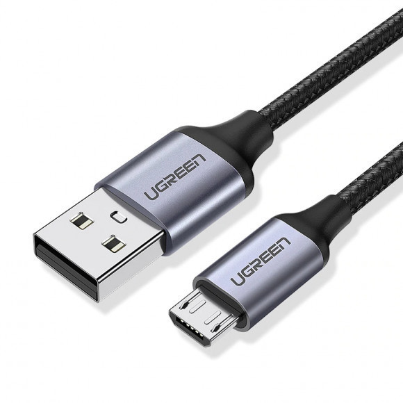 Кабель UGREEN US290 USB 2.0 A to Micro USB Cable Nickel Plating Aluminum Braid 1.5m (Black)