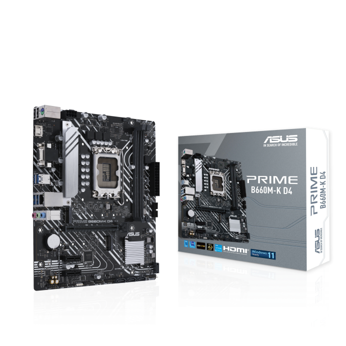 Сист. плата ASUS PRIME B660M-K D4, B660, 1700, 2xDIMM DDR4, PCI-E x16, 2xPCI-E x1, M.2, 4xSATA, D-Sub, HDMI, DP, BOX