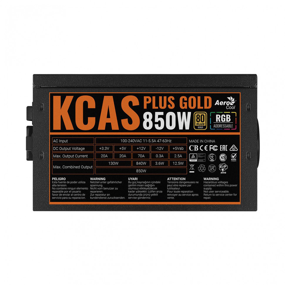 Блок питания Aerocool KCAS PLUS GOLD 850W RGB