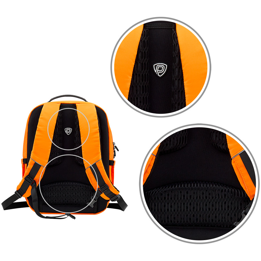 Prestigio LEDme MAX backpack, animated backpack with LED display, Nylon+TPU material, connection via bluetooth, Dimensions 42*31.5*20cm, LED display 64*64 pixels, orange color.