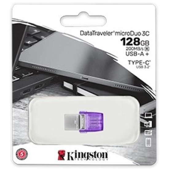 USB Flash Kingston 128 GB, DataTraveler MicroDuo 3C, USB 3.2, Type-C, Violet, DTDUO3CG3/128GB