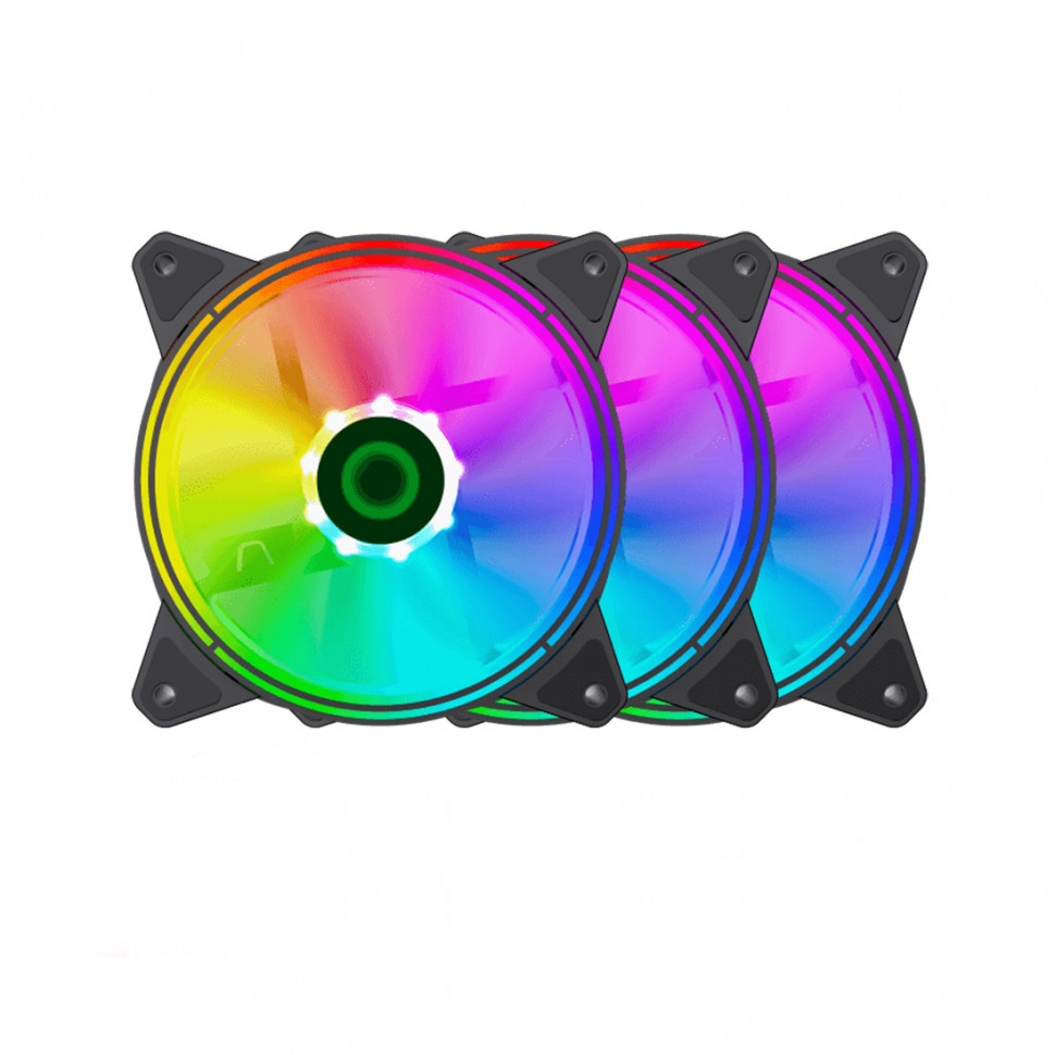 Кулер для компьютерного корпуса, Gamemax, RQ300 (3-Fan Pack), 14050101103, 120мм,1100±10% об.мин, 3+4pin, Подсветка RGB, Габариты 120х120х25мм, Чёрный