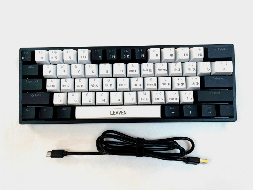 Механическая клавиатура LEAVEN K620, 61-key, RU+ENG, черно-белый