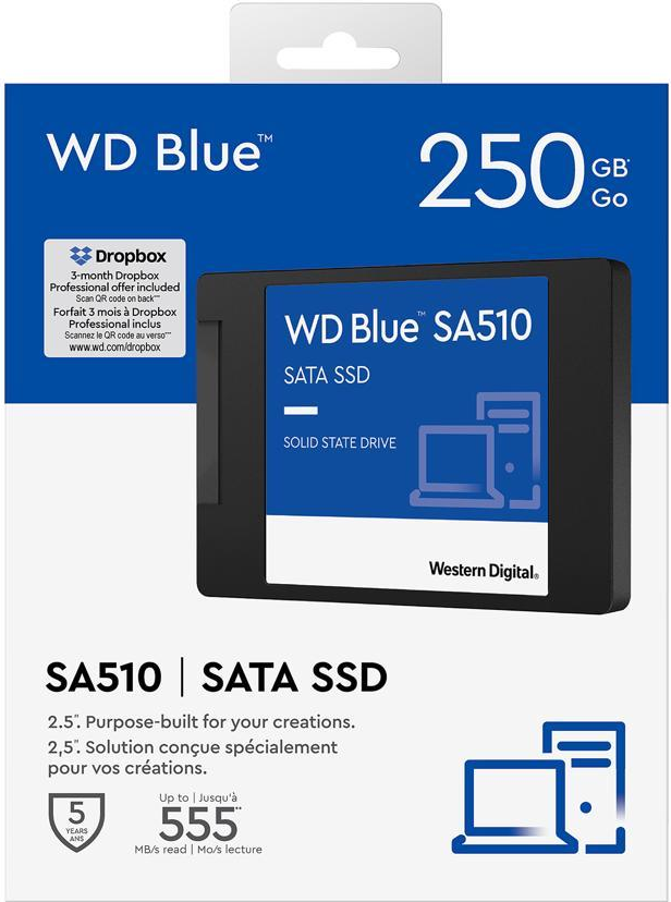 Твердотельный накопитель  250GB SSD WD BLUE SA510 2.5” SATA3 R555Mb/s, W440MB/s WDS250G3B0A