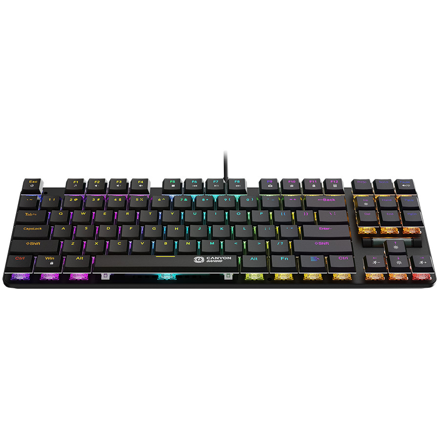 CANYON Cometstrike TKL GK-50, 87keys Mechanical keyboard, 50million times life, with VS11K30A solution, GTMX red switch, Rainbow backlight, 20 modes, 1.8m PVC cable, metal material + ABS, RU layout, size: 354*126*26.6mm, weight:624g, black