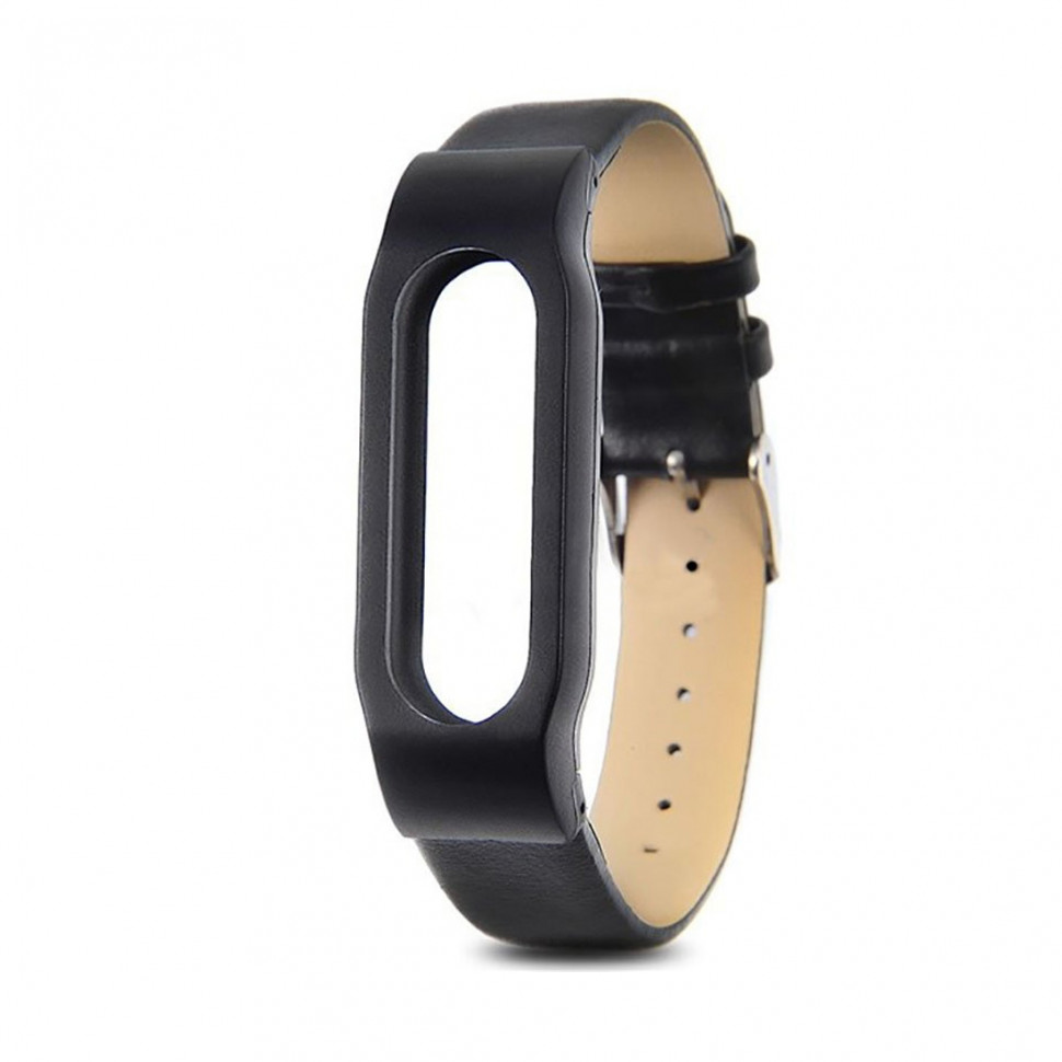 Сменный кожаный браслет для Xiaomi Mi Band 2 Чёрный
