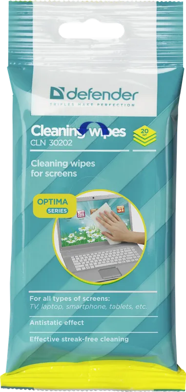 Универсальные чистящие салфетки для экранов Defender CLN 30202 Optima, пакет с подвесом 20 шт