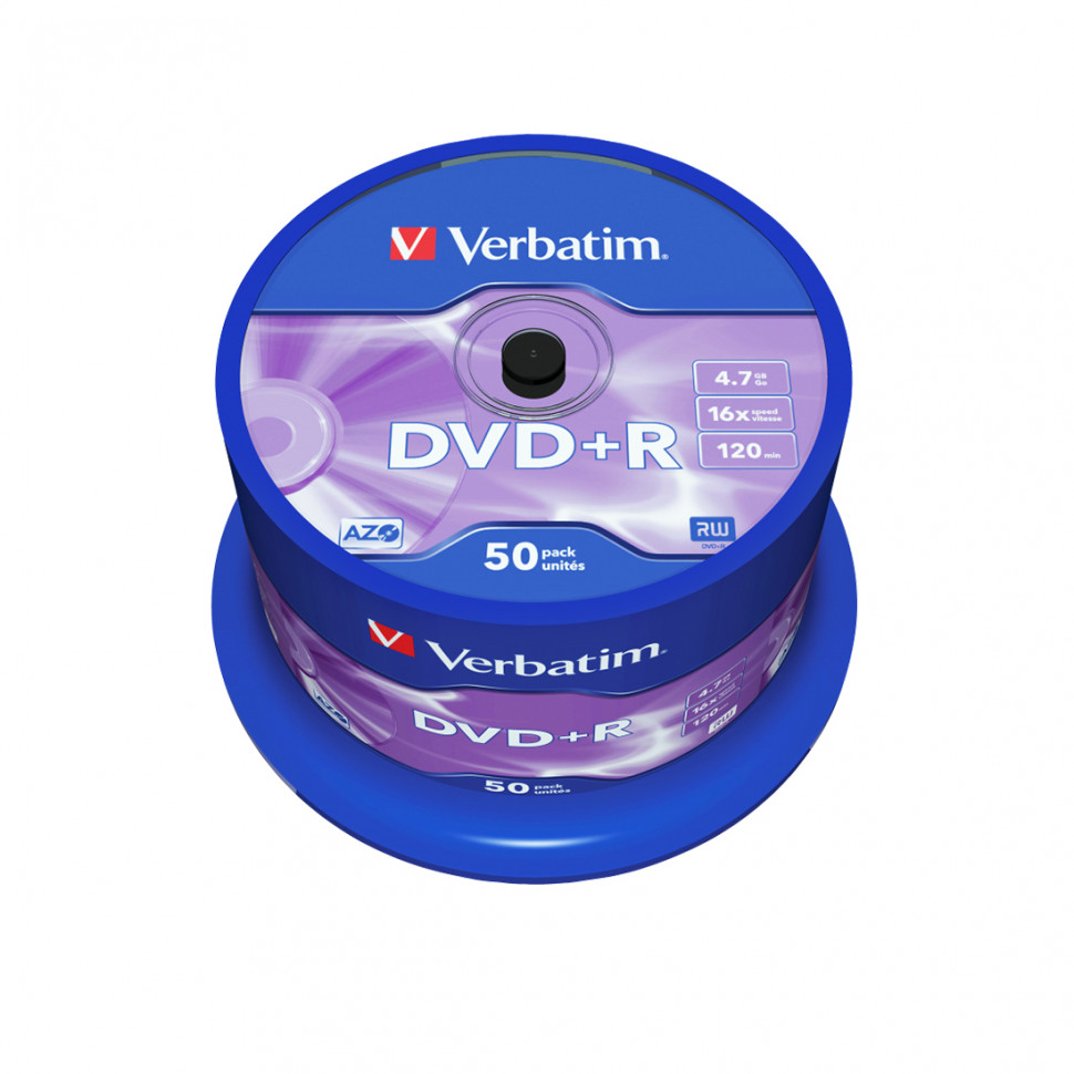 Диск DVD+R Verbatim (43550) 4.7GB 50штук Незаписанный